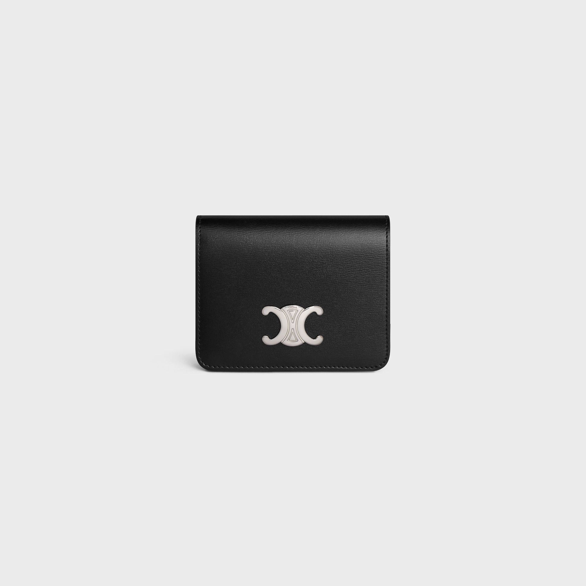 TRIOMPHE COMPACT WALLET IN SHINY CALFSKIN BLACK - Image 1